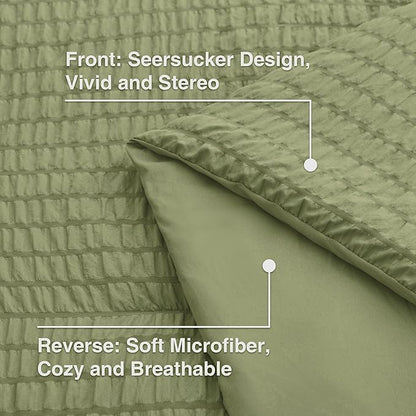 Love's cabin Seersucker Sage Green King Size Comforter Set, 7-Piece All Season Lightweight Bed in a Bag Bedding Set with Comforter, Flat Sheet, Fitted Sheet, Pillowcases and Shams | Soft, Breathable, Lightweight