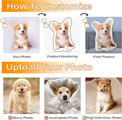 Easycosy Custom Photo Pillow, Personalized Pet Pillow Shaped Like Your Dog Cat, Customized Stuffed Animal Picture Pillowcase, Birthday Funny Gag Gifts for Her Him Pet Lovers(20 Inch)