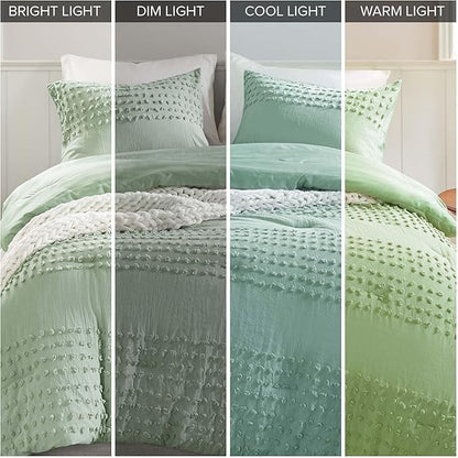 Comfort Spaces Twin Comforter Set Jacquard Pom-Pom Tufts Boho Comforter for Twin Size Bed, MIcrofiber Reverse, All Season & Lofty Twin Bedding Set & Sham, Phillips, Twin/Twin XL, Sage Green 2 Piece