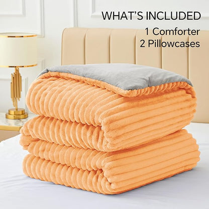 BEDELITE Fleece Queen Comforter Set -Super Soft & Warm Fluffy Coral Bedding, Luxury Fuzzy Heavy Bed Set for Winter with 2 Pillow Cases