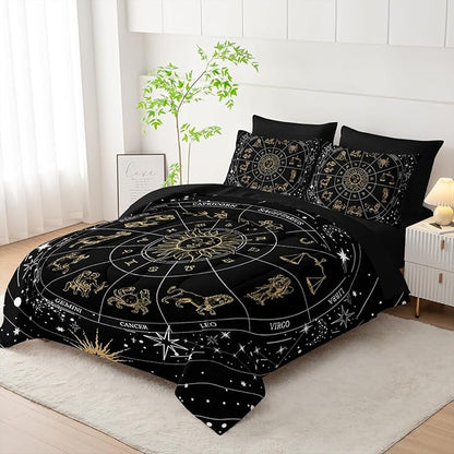 7 Piece Comforter Set Queen Galaxy，Celestial Bedding Set Queen Galaxy，(1 Comforter, 1 Flat Sheet, 1 Fitted Sheet, 2 Pillowcase and 2 Pillow Sham)