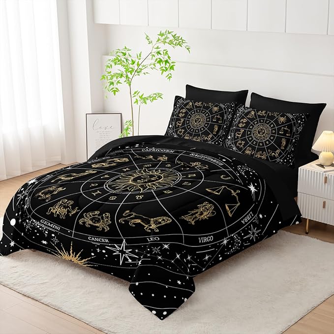 7 Piece Comforter Set King Galaxy，Celestial Bedding Set King Galaxy，(1 Comforter, 1 Flat Sheet, 1 Fitted Sheet, 2 Pillowcase and 2 Pillow Sham)