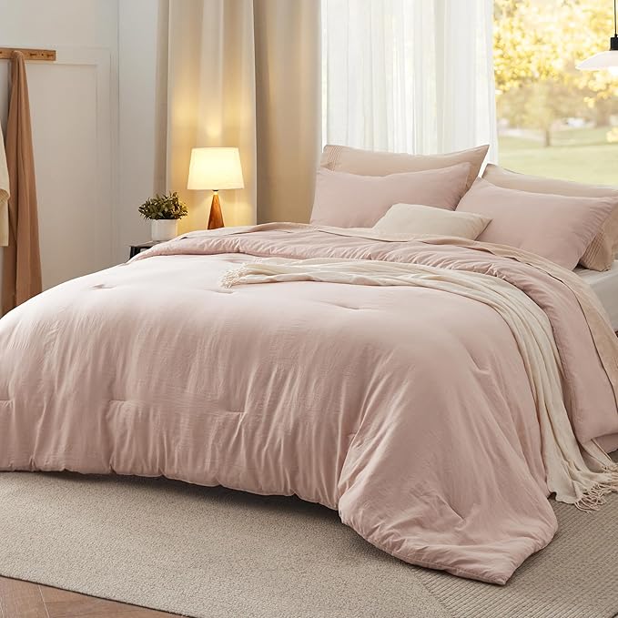 Bedsure King Comforter Set, Light Pink Soft Prewashed Bedding for All Seasons, 3 Pieces GentleSoft™ Bed Set, 1 Lightweight Comforter (104"x90") and 2 Pillowcases (20"x36")