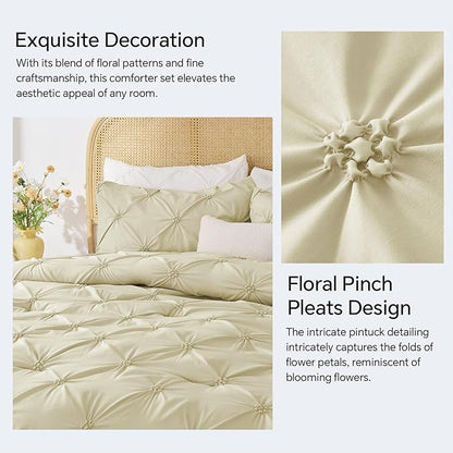 BEDELITE Beige Twin Comforter Set - 2 Peices Boho Pintuck Bedding Comforter Sets, Lightweight Soft & Warm Twin Bedding Sets with 1 Pillowcase for All Season