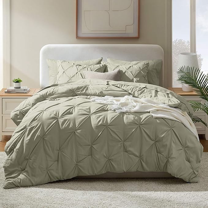 Nestl King Size Comforter Set 7 Pieces - Pinch Pleated Comforter Set Light Sage, Bed in a Bag, All Season Bed Set, King Bedding Set with Flat Sheet, Fitted Sheet, Pillowcases and Shams