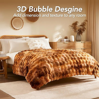 L'AGRATY Faux Fur Throw Blanket: 50" x 60" Luxury Soft Fluffy Thick Rabbit Fur Blankets for Couch Bed Sofa - Cozy Plush Bubble Blankets for Home Decor: Warm Flannel Fleece Decorative Blanket