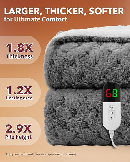 Homemate Heated Blanket Electric Throw - 50"x60" Heating Blanket Throw 4 Hours Auto-Off 10 Heat Levels Over-Heat Protection Luxury 800 GSM Faux Fur 200 GSM Sherpa ETL Certification
