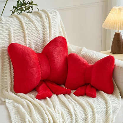 Xuyier Bow Pillows, Bow Shaped Decorative Throw Pillows for Couch Bed, Aesthetic Cute Home Decor Accent Pillows (Red, Small-12 Inches)
