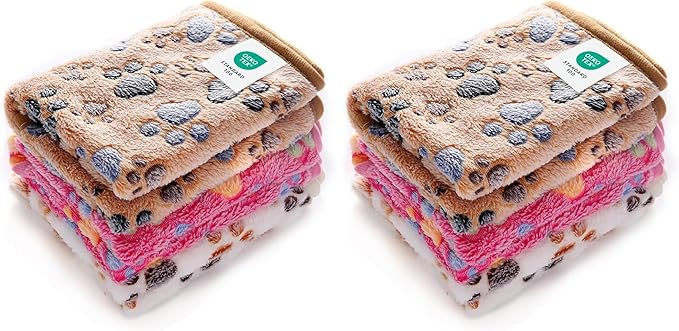 Luciphia 2 Pack 3 Blankets Super Soft Fluffy Premium Fleece Pet Blanket Flannel Throw for Dog Puppy Cat Paw Brown/Pink/White Small(23x16 inch)