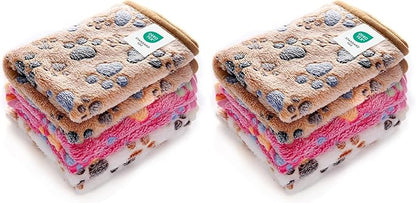Luciphia 2 Pack 3 Blankets Super Soft Fluffy Premium Fleece Pet Blanket Flannel Throw for Dog Puppy Cat Paw Brown/Pink/White Small(23x16 inch)