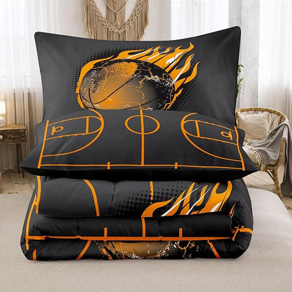 NINENINE Basketball Comforter Sports Bedding Sets for Boys,Queen Comforter Sets for Kids,Basketball Bedding Set(1Comforter, 1Flat Sheet, 1Fitted Sheet, 2Pillowcases)