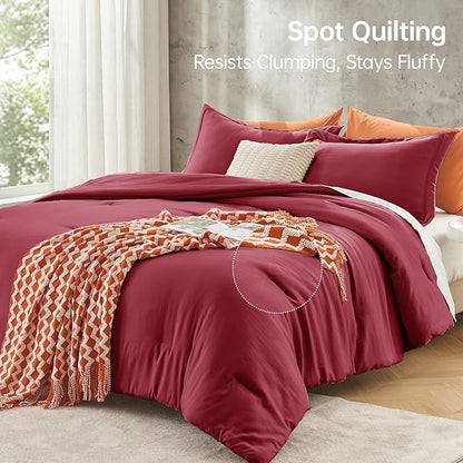 MUXHOMO King Size Comforter Set, All Season Ultra Soft Down Alternative Bedding - 3 Piece Lightweight Bed Set Includes 1 Comforter (104"x90") and 2 Pillow Shams (20"x36"), Burgundy Red