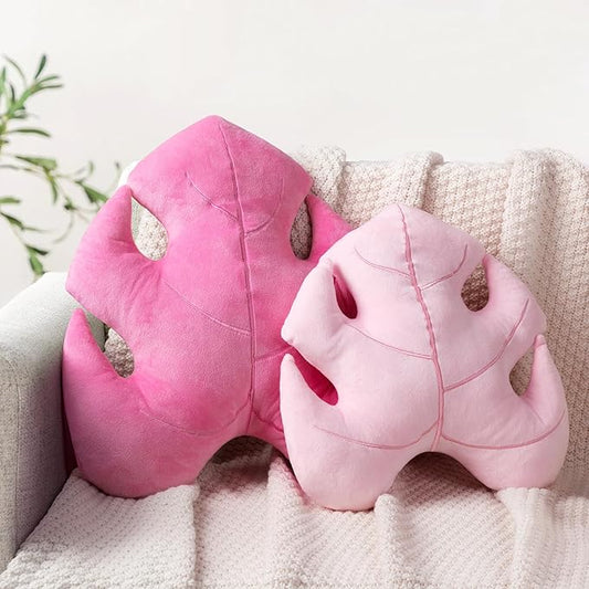 AELS Set of 2 3D Leaves Decorative Valentine Throw Pillows, 18" & 14" Monstera Deliciosa Plush Pillow Set for Plant Lovers Garden Lovers, Living Room Bedroom Nursery Decor, Pale Pink & Hot Pink