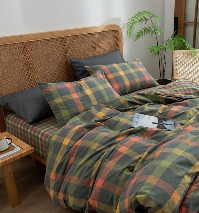 VM VOUGEMARKET Plaid Comforter Set King Multi-Color Gingham Comforter with 2 Pillow Shams Modern Cozy Bedding Set for Men Women-104 x90