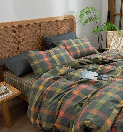 VM VOUGEMARKET Plaid Comforter Set Queen Colorful Grid Checkered Comforter with 2 Pillowcases Modern Style Bedding Set for All Seasons-90 x90
