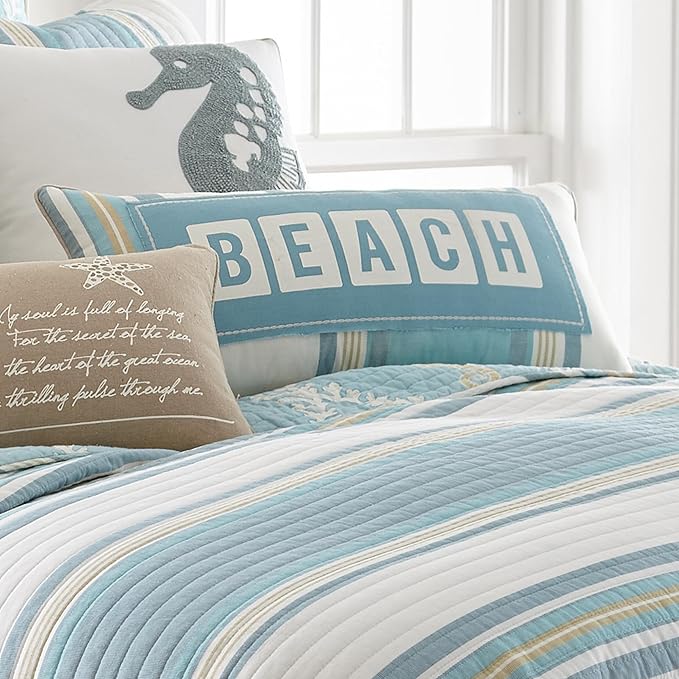 Levtex Home - Kailua - Decorative Pillow (12x24in.) - Beach - Teal, Blue, Taupe, Cream - Feather Filled