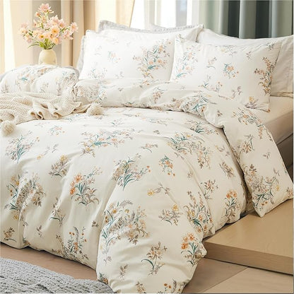 100% Cotton Comforter King Size Vintage Floral Bedding Set Reversible Botanical Comforter Set 3 Pcs Cottagecore Aesthetic Soft Bedding Sets for All Season