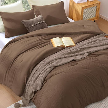 WRENSONGE Super King Plus Comforter Set - 3 Pieces Prewashed Brown Comforter Soft Lightweight for All Seasons,Down Alternative Comforters Super King Plus Size with 2 Pillow Shams