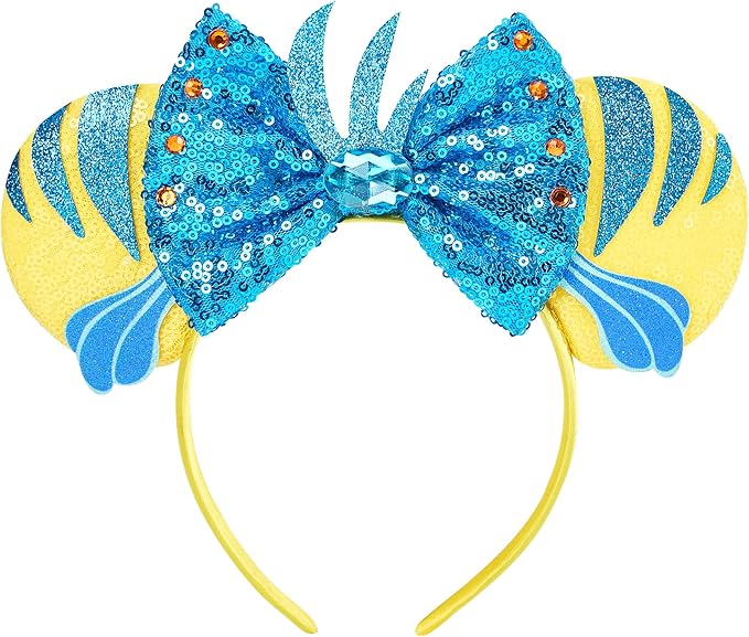 Mouse Ear Headbands,Sparkle Mouse Ears Headband for Women Girls Cartoon Princess Costume Cosplay Decoration (Flounder)