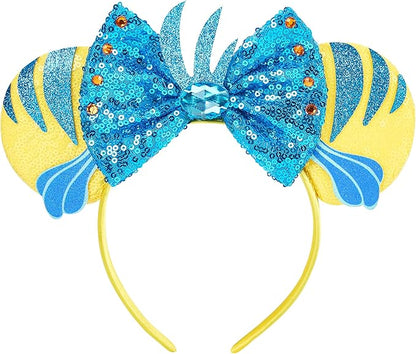 Mouse Ear Headbands,Sparkle Mouse Ears Headband for Women Girls Cartoon Princess Costume Cosplay Decoration (Flounder)