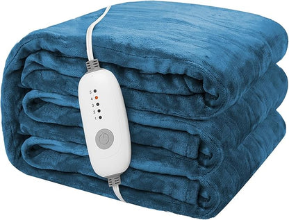 Electric Heated Blanket 62"x84" Twin Size Flannel Heated Blanket, Cozy & Warm for All Night, 5 Heat Settings & 10 Hours Auto Off, Machine Washable, Teal Blue