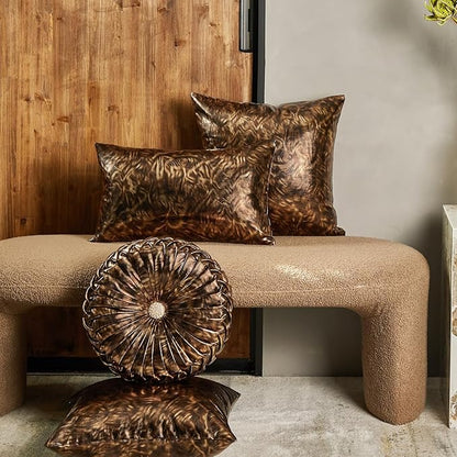 EUCIOR Round Decorative Pillow,Handmade Circle Pillow,Smooth Metallic Leather Round Pillows for Couch Home Decor Bedroom Living Room Bed Sofa