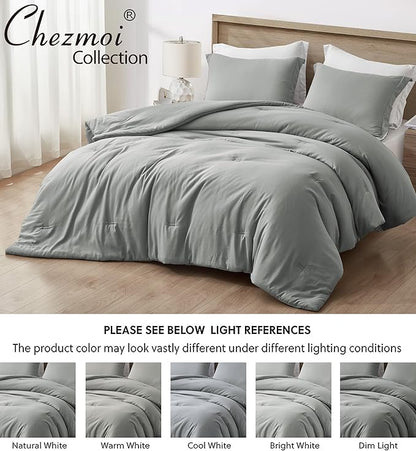 Chezmoi Collection Cliff 3-Piece Lightweight Cooling Comforter Set, Oversized King - Rayon Derived from Bamboo & Polyester Blended, Soft Breathable Bedding for Hot Sleepers, Light Gray