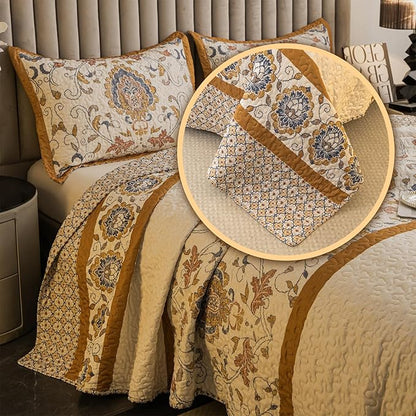Bohemian King Size Quilt Comforter Bedding Set -3 Pieces Red Quilts (1 Quilt, 2 Pillow Shams) Bedding Set, All Season Lightweight Bedspreads Sleep Companion(Yellow)