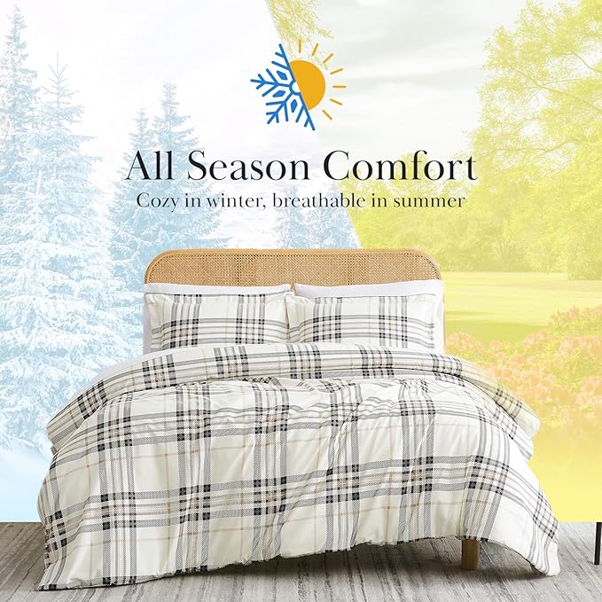 Southshore Fine Living, Inc. 2-Piece Twin Size Comforter Set, Down Alternative Comforter, Brushed Microfiber Fabric, Lightweight Coverlet Matching Room Décor, XL/Twin Bedding Sets, Tofu Cream Plaid