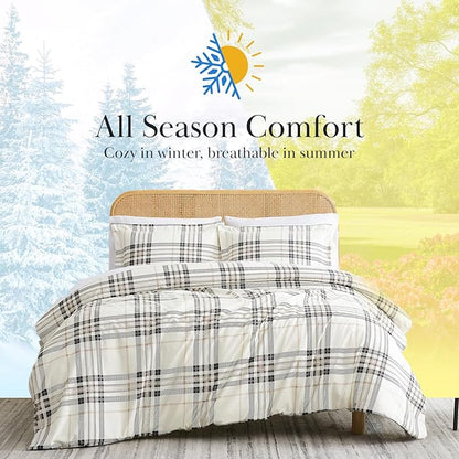 Southshore Fine Living, Inc. 2-Piece Twin Size Comforter Set, Down Alternative Comforter, Brushed Microfiber Fabric, Lightweight Coverlet Matching Room Décor, XL/Twin Bedding Sets, Tofu Cream Plaid