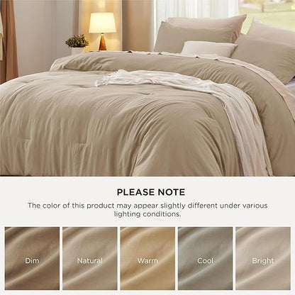 Bedsure Oversized Queen Comforter Set, Khaki Soft Prewashed Bedding for All Seasons, 3 Pieces GentleSoft™ Bed Set, 1 Lightweight Comforter (98"x98") and 2 Pillowcases (20"x26")