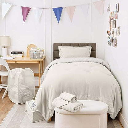 Hearth & Harbor Complete Dorm Room Set, Twin XL Comforter Set, Sheet Set, Mattress Protector, Towels and Organizers - All Dorm Accessories Included