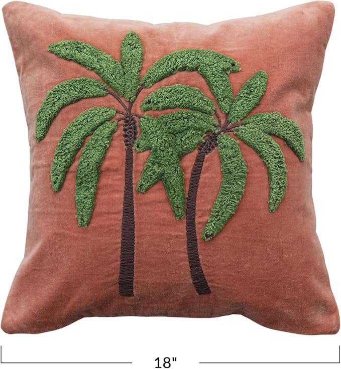 Creative Co-Op Tropical Embroidered Velvet Pillow, Multicolor