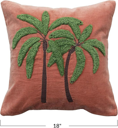 Creative Co-Op Tropical Embroidered Velvet Pillow, Multicolor