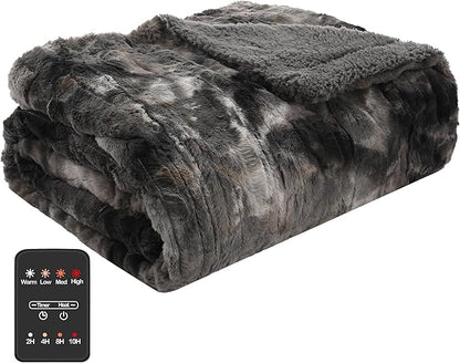 Soypipo Electric Heated Throw Blanket 50"x60", Faux Fur Plush with 4 Heat Settings & 2/4/8/10H Auto Shut-Off, Overheat Protection, Machine Washable, Dark Grey