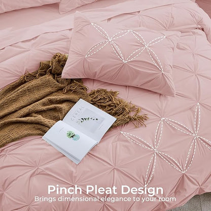 Sasttie King Size Comforter Set, 7-Piece Bed in a Bag, Pintuck Bedding Set for All Season, Includes Comforter, Flat Sheet, Fitted Sheet, Pillowcases and Pillowshams, Rose Gold