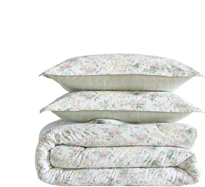 Laura Ashley - Twin Comforter Set, Super Soft Cotton Bedding with Matching Sham, Botanical Design, Vintage Bed Essentials (Bramble Floral Pink, Twin)