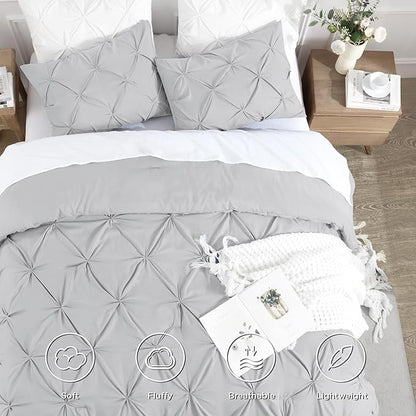 Andency Light Grey Oversized King Comforter Set (120x98Inch), 3 Pieces Pinch Pleat Cal King Bedding Comforters & Sets, Oversized Pintuck Soft Fluffy Down Alternative Bed Set for All Season
