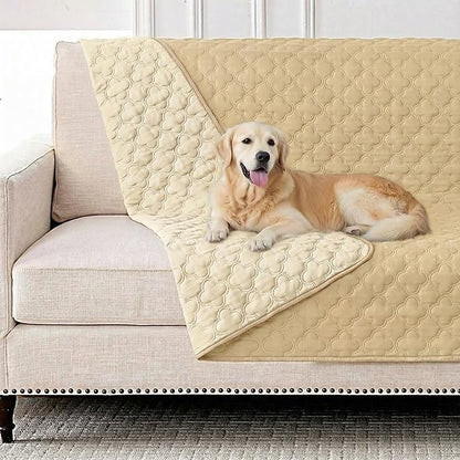 Waterproof Dog Blanket, Couch Cover for Dogs Washable, Reversible Dog Bed Cover, Couch Furniture Protector. (Dark＆Light Beige, 52 X 82 Inch - 1 Pack)