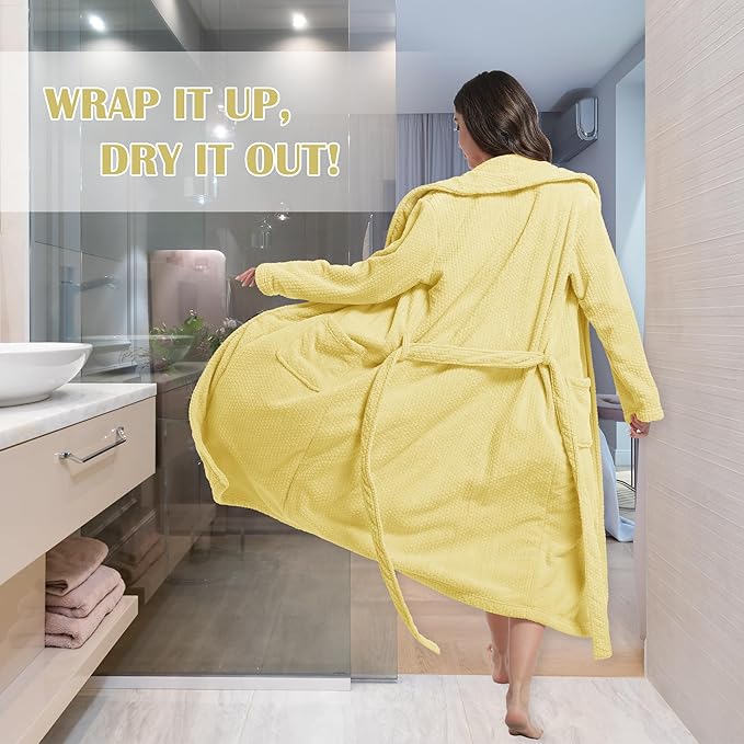 Women's Shawl Collar Bathrobe, Soft Long Towel Robes for Women - Super Absorbent Quick Dry yet Warm