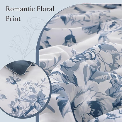 Twin XL Comforter Set -5 Pieces Floral Rain Washed Bedding Set for All Seasons, Bed in a Bag with Botanical Flowers Comforter, Sheets, Pillowcase & Sham