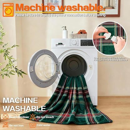 Electric Blanket Heated Throw, Soft Flannel 50"x60" Plaid Heating Blanket with 8 Hours Auto Off 10 Fast Heating Levels Machine Washable Sherpa Heated Blanket with Overheating Protection