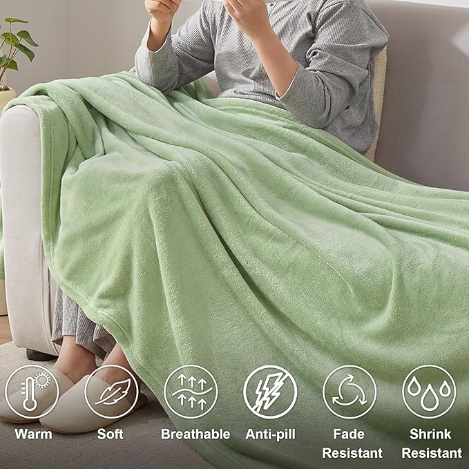Hansleep Fleece Sage Green King Blanket, Super Soft Flannel Fuzzy Plush Cozy Blanket for All Seasons, Sage Green, King 90x108 Inches