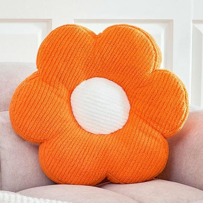 Flower Pillow, Cute Daisy Decorative Pillow for Bed, Soft Home Decor Floor Seating Cushion (Orange, 14.9 Inches)