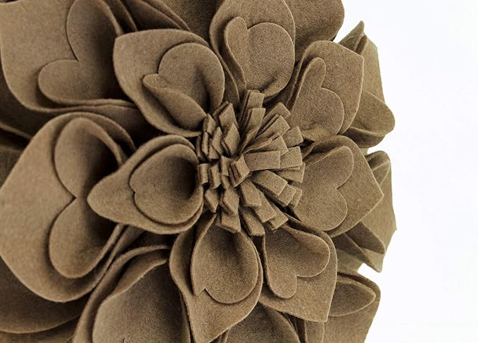 Fennco Styles Handmade 3D Heart-Shaped Petals Flower Decorative Filled Throw Pillow 13" Round - Mocha Floral Pillow for Couch, Home Décor and Holiday, Housewarming Gift