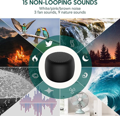 Babelio White Noise Sound Machine for Adults Kids Baby, Mini, 15 Non-looping Sounds, Timer, Memory Function, Easy to Pocket and Travel Black