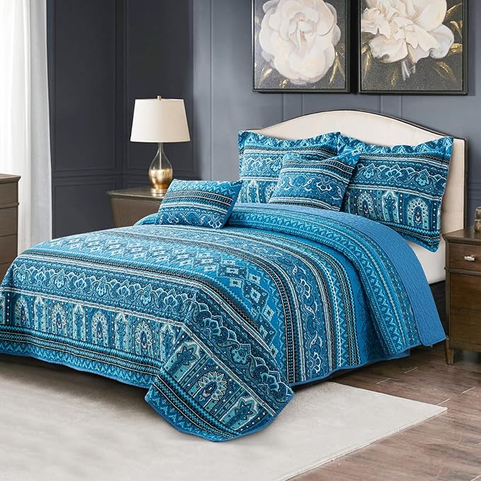 BEDIFANY Cotton Queen Quilt Sets, Lightweight Boho Queen Size Quilt Bedding Set with 2 Pillow Shams for Bed Decorations, Reversible Quilted Bedspread Coverlets for All Seasons