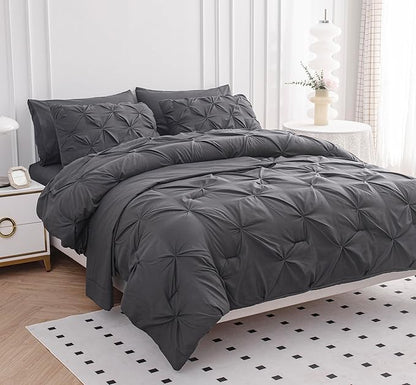 California King Size Comforter Set of 7 PCs - Hotel Quality Cal King Bedding Set - Premium Soft-Touch Microfiber Pintuck Stitch Comforter Bed in a Bag - All-Season Warmth with Easy-Care Fabric - Grey | Generous size, Even coverage, Light all season, Ea...
