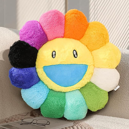 Flower Pillow,Flower Shaped Throw Pillow,Cute Smiley Face Floor Cushions,Colorful Sunflower Plush Pillows,Cute Plushie Room Decor,Valentines Day Pillows for Bedroom,Sofa,Dorm (Colourful,23.6In)