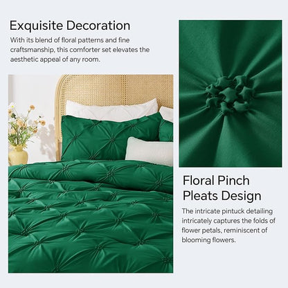 BEDELITE Forest Green Twin Comforter Set - 2 Peices Boho Pintuck Bedding Comforter Sets, Lightweight Soft & Warm Twin Bedding Sets with 1 Pillowcase for All Season